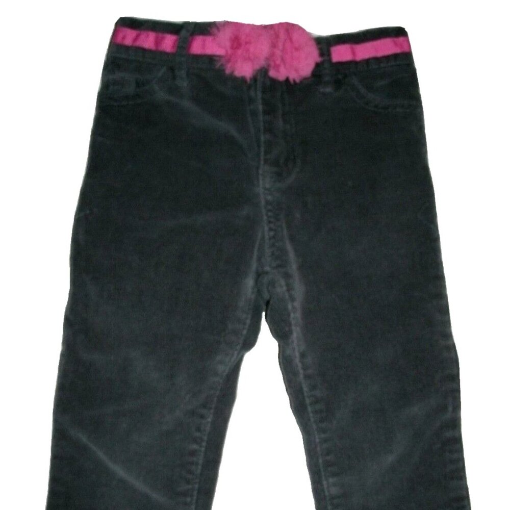 Genuine Kids Oshkosh Girls Pants Corduroy Gray Pink Ribbon Pom Pom 24 Months